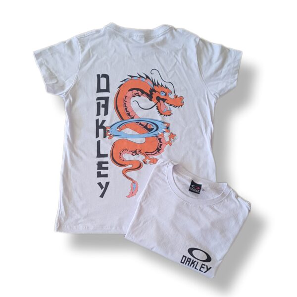 camiseta oakley dragon branco feminina  100% algodão